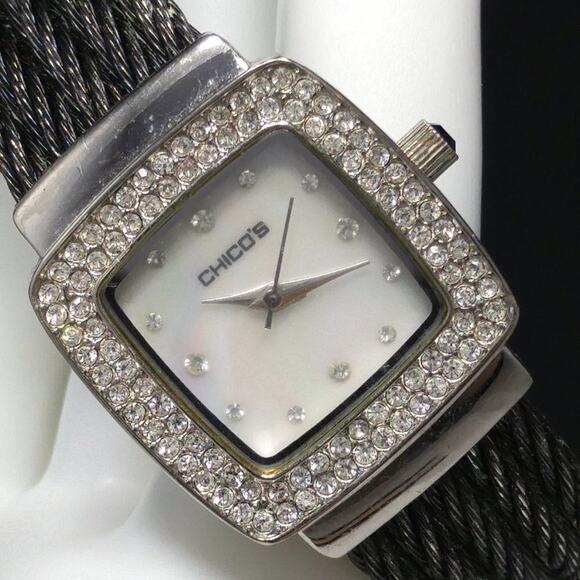 Vintage Chico's Cuff Watch Rhinestones, Needs Battery, 6 1/2 Inches - Picture 2 of 14